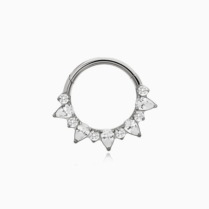 Titanium Pear & Round Gem Cluster Fan Front Facing Hinged Clicker