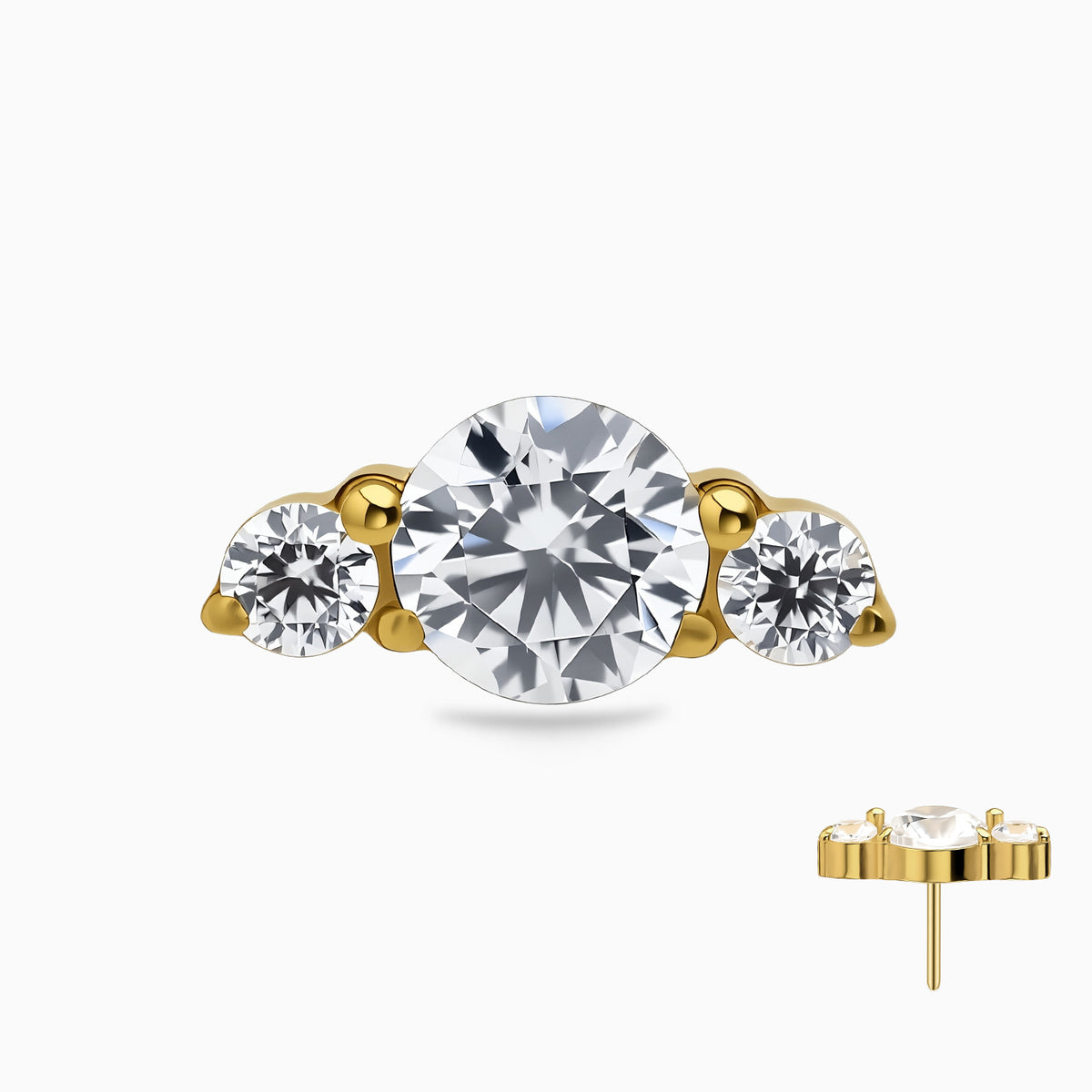 18Kt Gold PVD Titanium Threadless Three-Stone Cluster Top