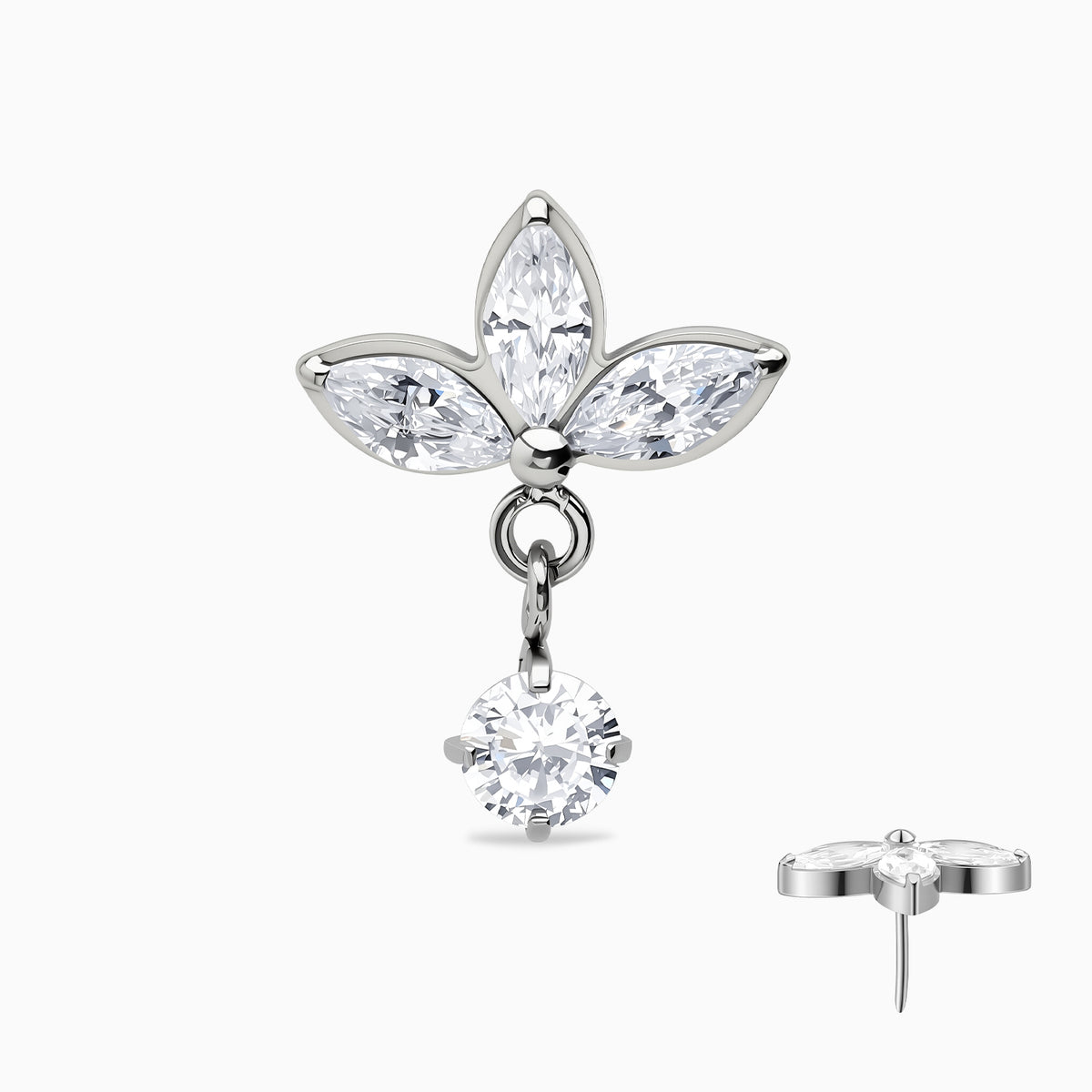 Titanium Threadless Triple Marquise Leaf with Hanging Gem Top