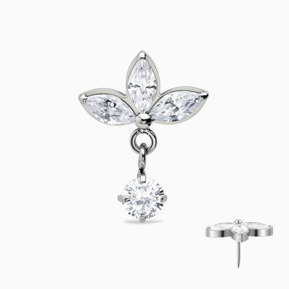 Titanium Threadless Triple Marquise Leaf with Hanging Gem Top
