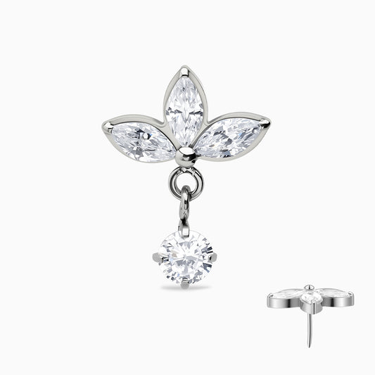 Titanium Threadless Triple Marquise Leaf with Hanging Gem Top
