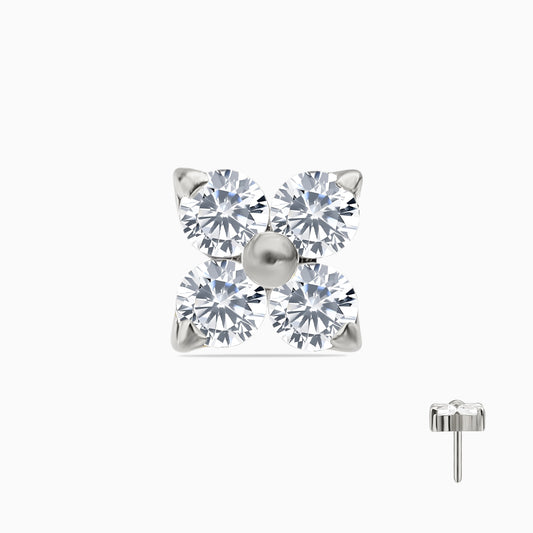 Titanium Threadless Four-Petal Flower Gem Top
