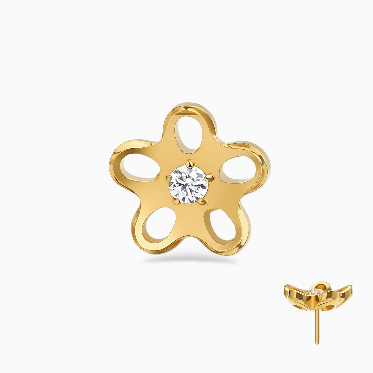 18Kt Gold PVD Titanium Threadless Open Flower Gem Top