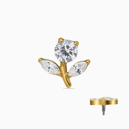 18K Gold PVD Titanium Internally Threaded CZ Flower and Leaf Top