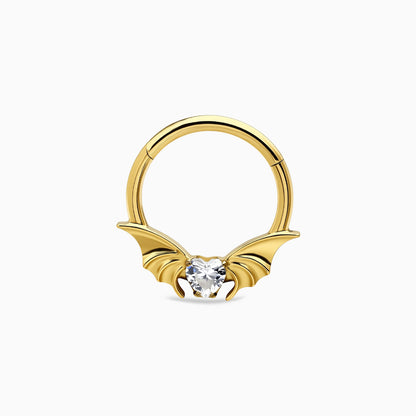18Kt Gold PVD Titanium Heart Gem Bat Wing Front Facing Hinged Clicker