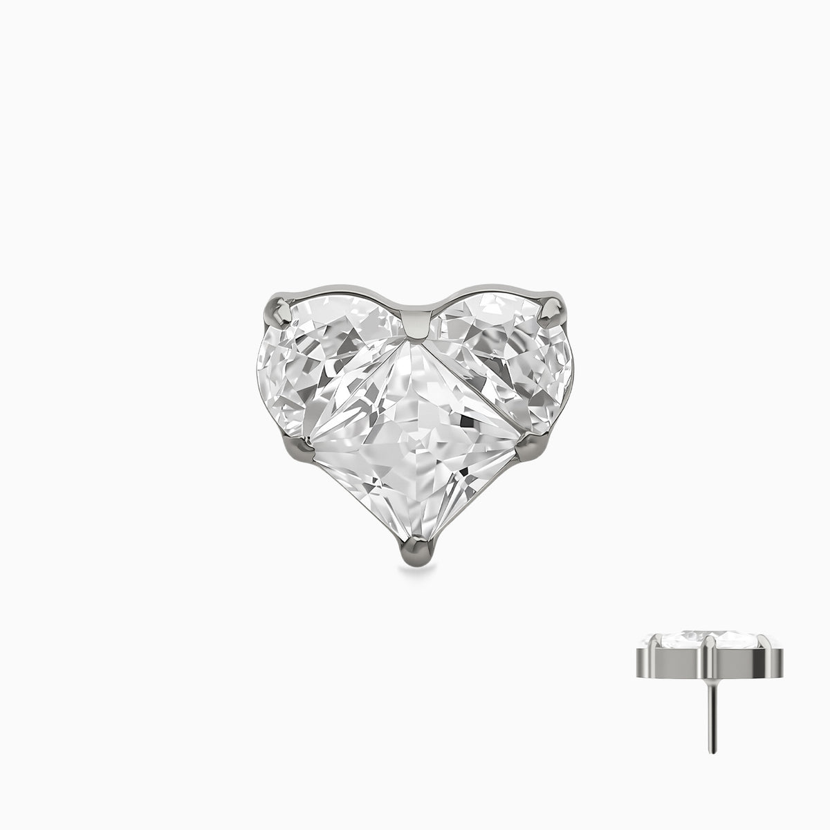 Titanium Threadless Prong-Set 3-Stone Heart Shape Cluster Top
