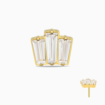 24Kt Gold PVD Titanium Threadless 3-Stone Baguette Decorative End