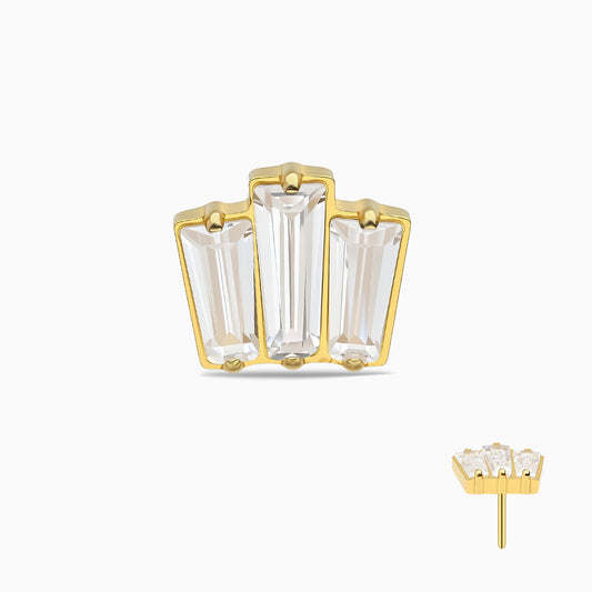 24Kt Gold PVD Titanium Threadless 3-Stone Baguette Decorative End