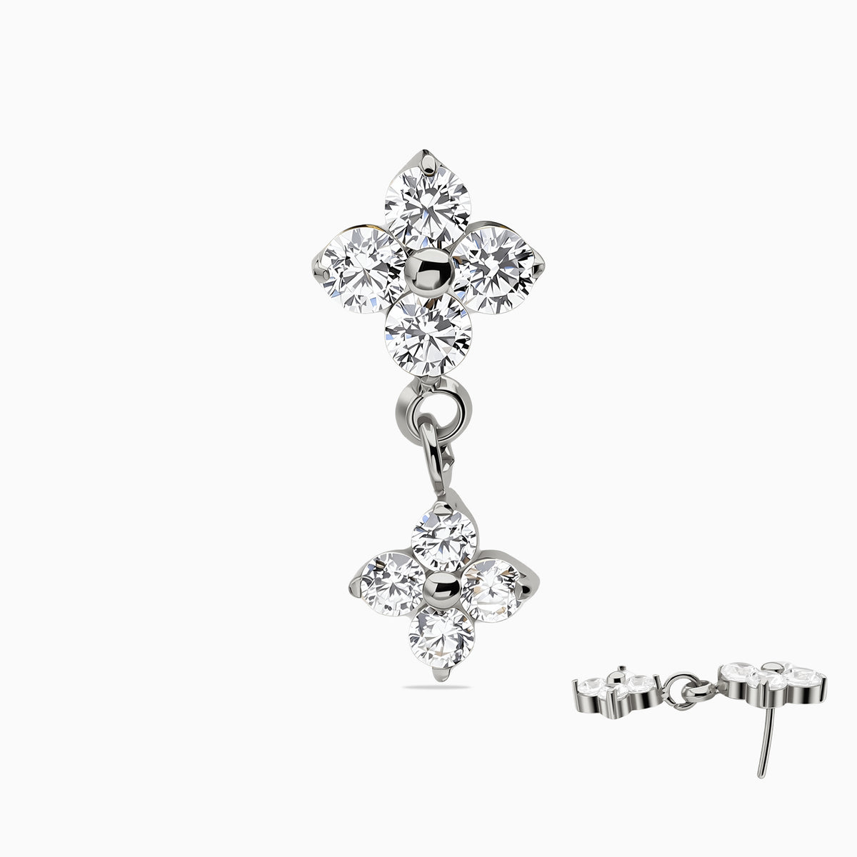 Titanium Threadless Dangle Four-Stone Cluster Top