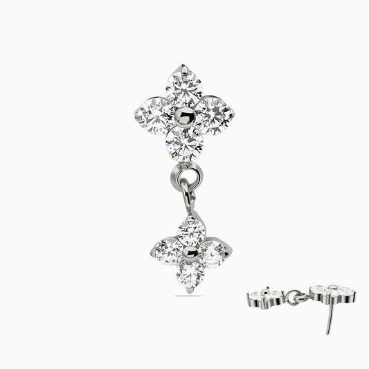 Titanium Threadless Dangle Four-Stone Cluster Top