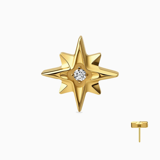 18Kt Gold PVD Titanium Threadless Eight-Point Star Gem Top