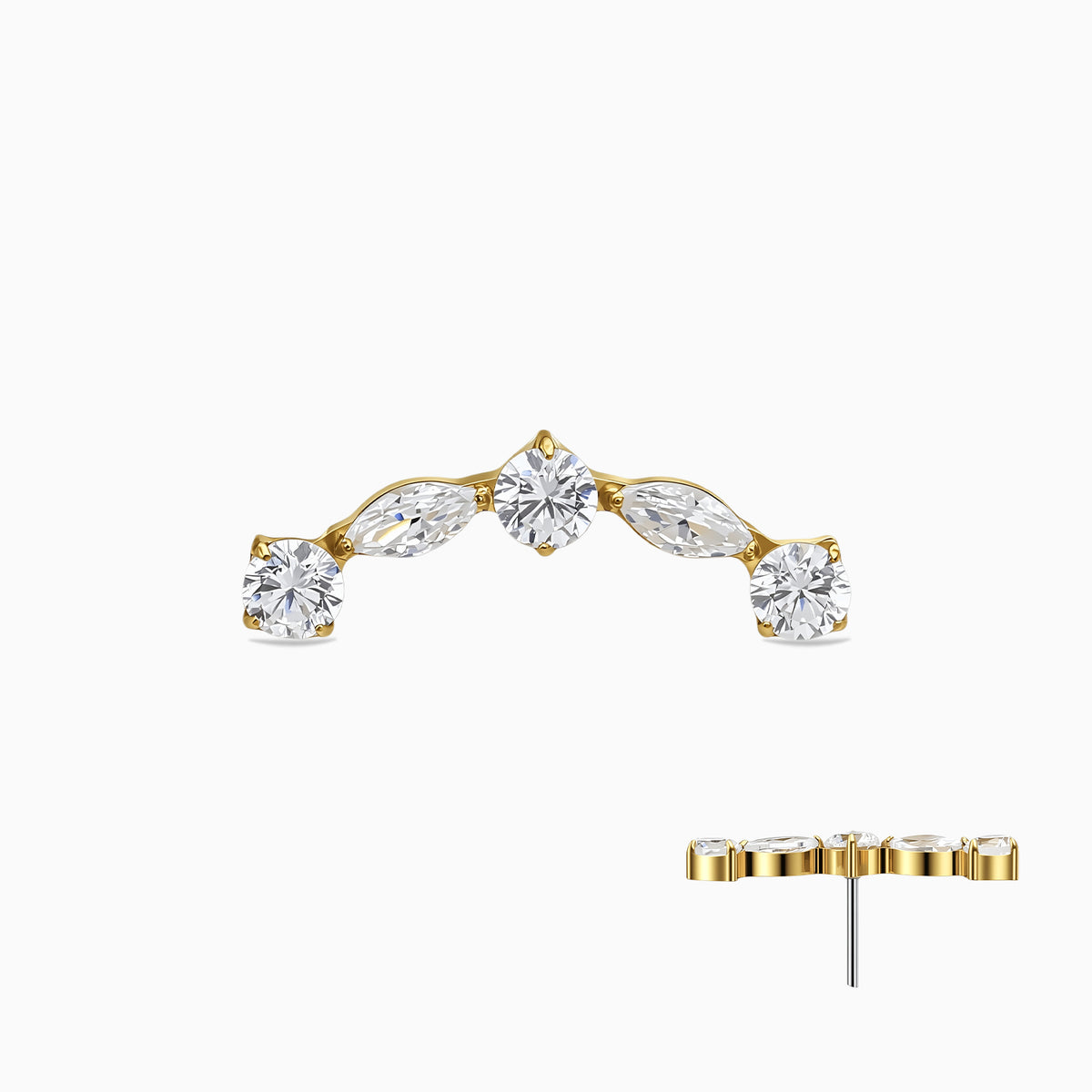 18Kt Gold PVD Titanium Threadless Curved Cluster Top