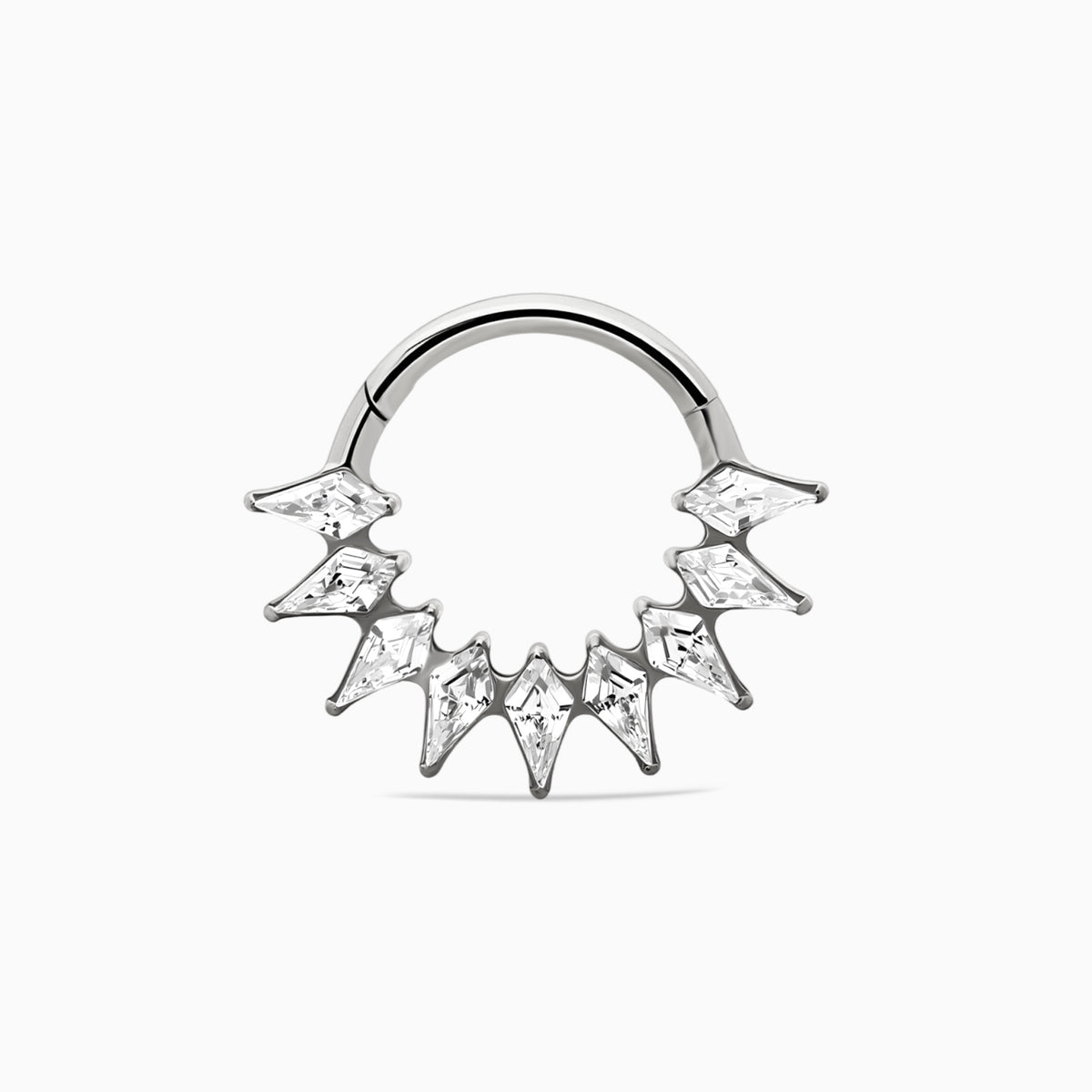 Titanium Kite Shape Gem Cluster Front Facing Hinged Segment Clicker