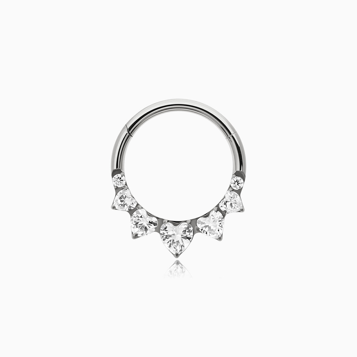 Titanium Heart and Round Gem Fan Front Facing Hinged Segment Clicker