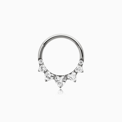 Titanium Heart and Round Gem Fan Front Facing Hinged Segment Clicker