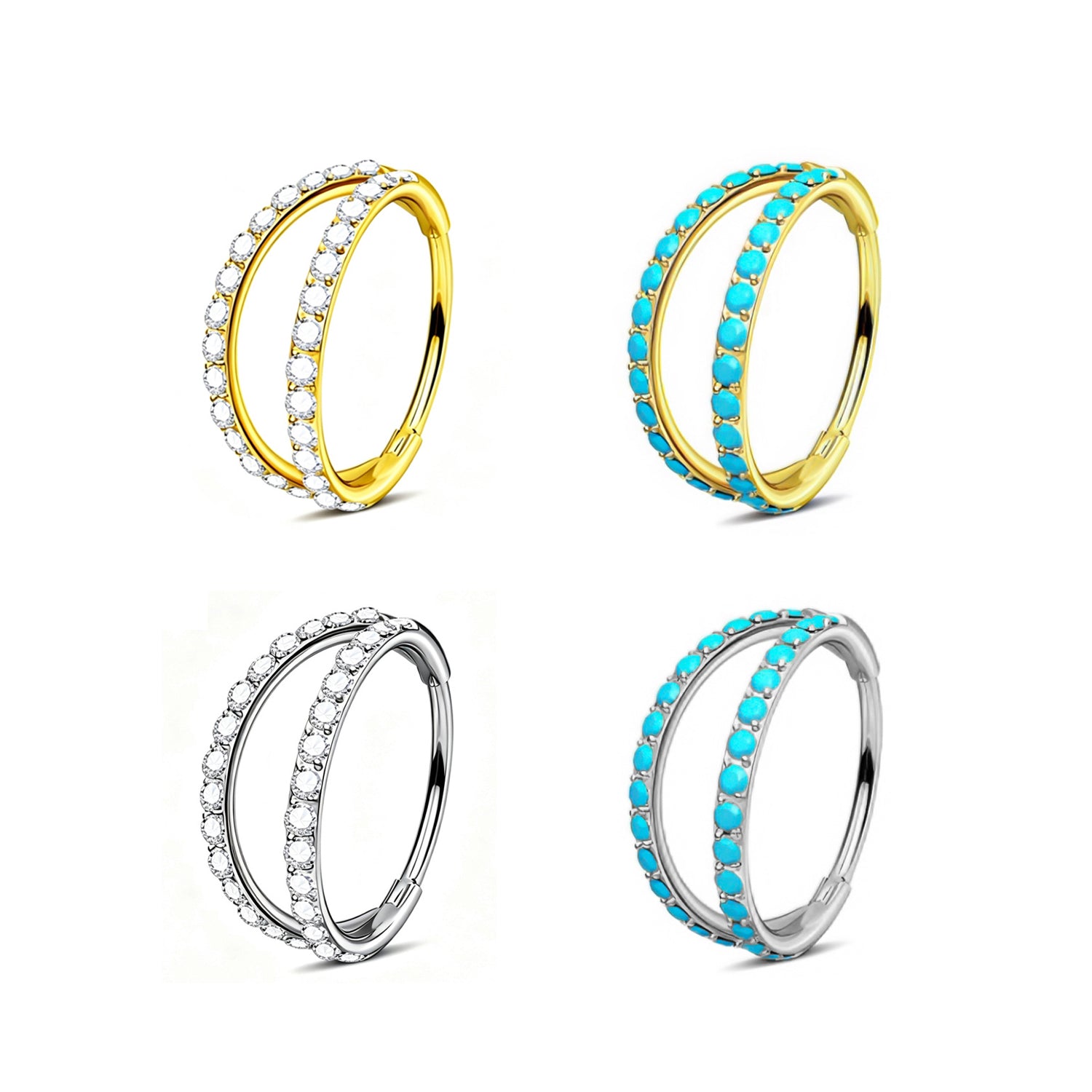 20G Double Row Hinged Segment Ring, ASTM F136 Implant Grade Titanium Nose & Conch Hoop, Hypoallergenic Piercing Jewelry