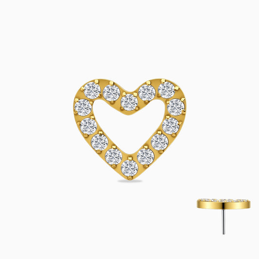 18Kt Gold PVD Titanium Threadless Open Heart Gem Top