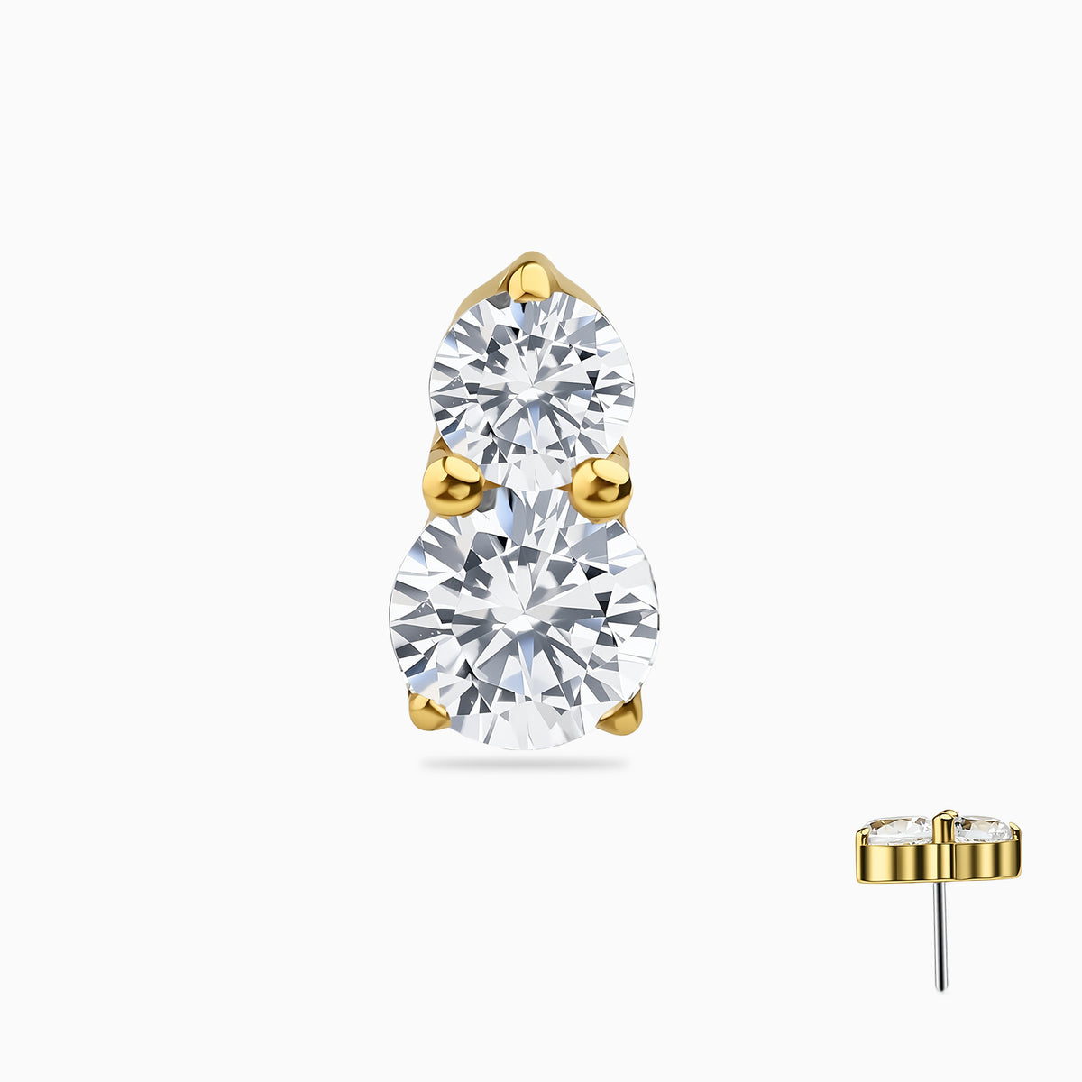 18Kt Gold PVD Titanium Threadless Double Round Gem Top.