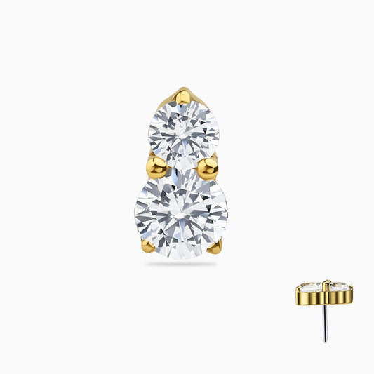 18Kt Gold PVD Titanium Threadless Double Round Gem Top.
