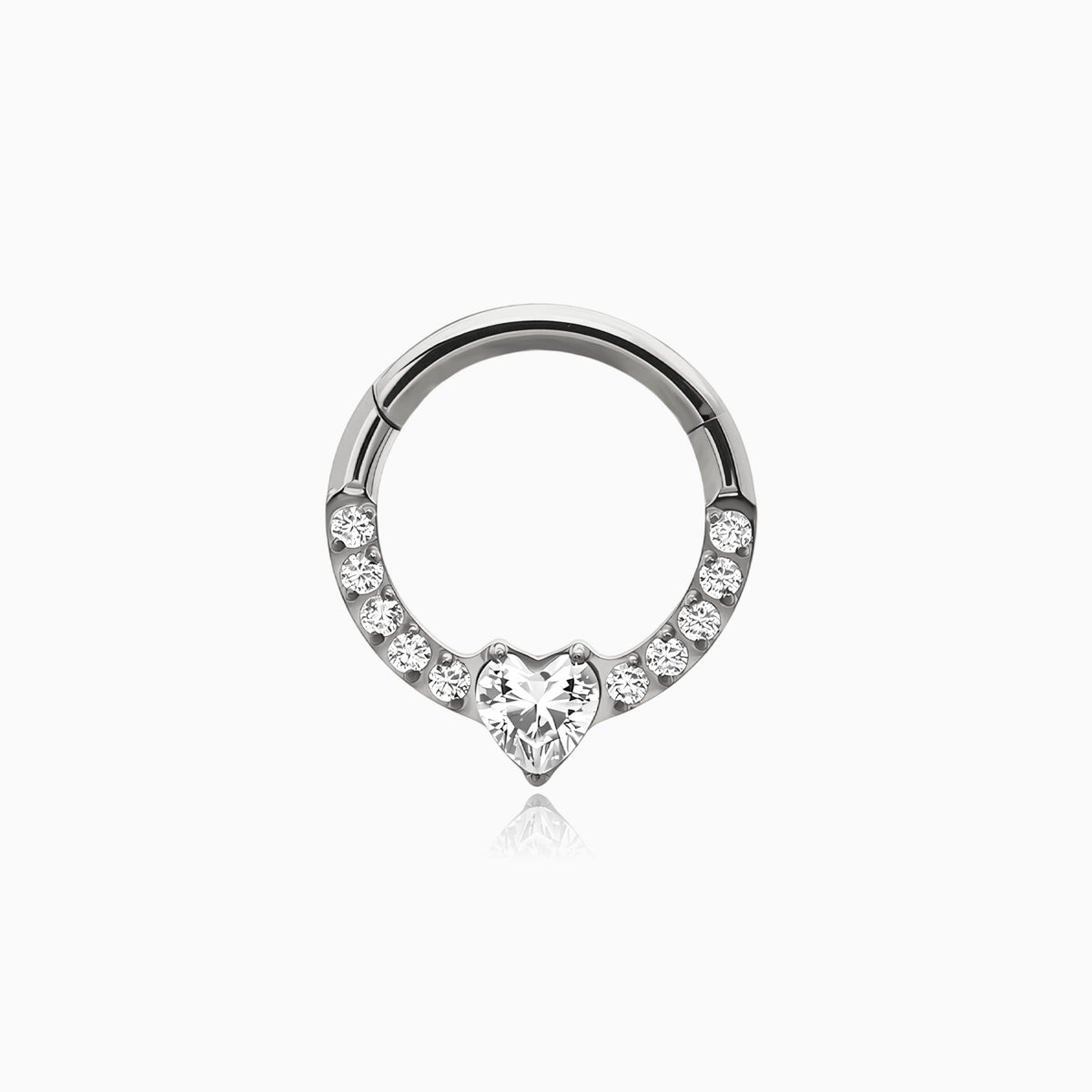 Titanium Heart and Round Gem Front Facing Hinged Segment Clicker