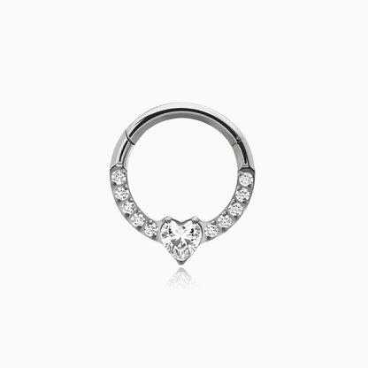 Titanium Heart and Round Gem Front Facing Hinged Segment Clicker
