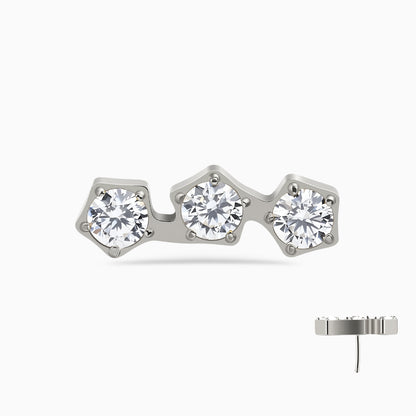 Titanium Threadless Pentigon Three-Stone Cluster Top