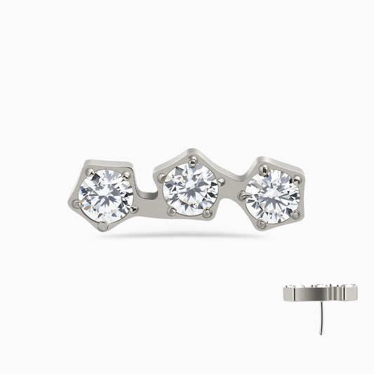 Titanium Threadless Pentigon Three-Stone Cluster Top