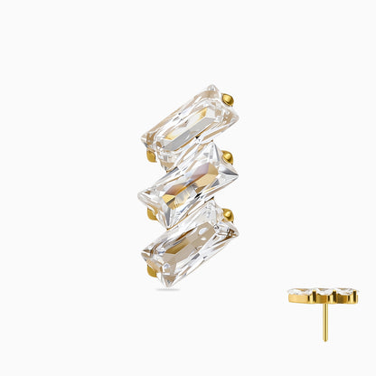 18Kt Gold PVD Titanium Threadless Triple Baguette Gem Curve Top