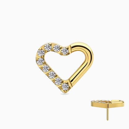 18Kt Gold PVD Titanium Threadless Half-Pave Heart Top