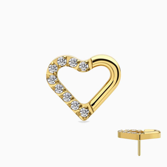 18Kt Gold PVD Titanium Threadless Half-Pave Heart Top
