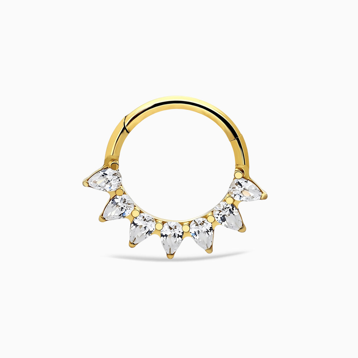 18Kt Gold PVD Titanium Pear Shape Gem Cluster Front Facing Hinged Segment Clicker