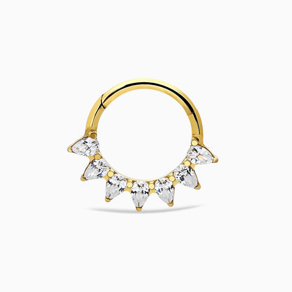 18Kt Gold PVD Titanium Pear Shape Gem Cluster Front Facing Hinged Segment Clicker