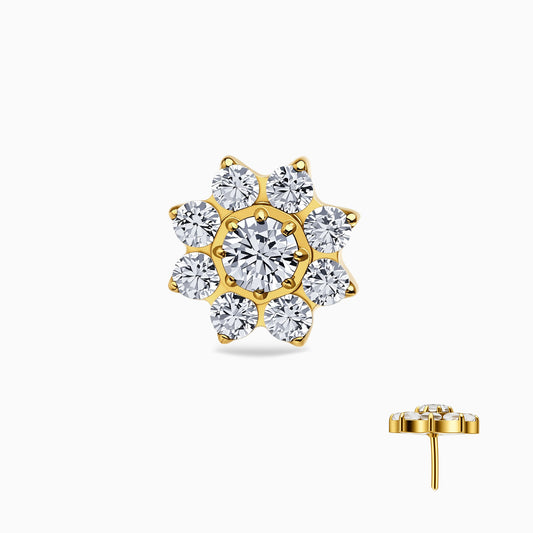18Kt Gold PVD Titanium Threadless Daisy Cluster Gem Top