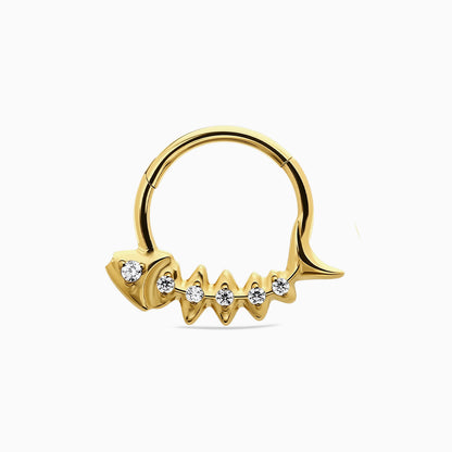 18Kt Gold PVD Titanium Fishbone Round Gem Front Facing Hinged Segment Clicker