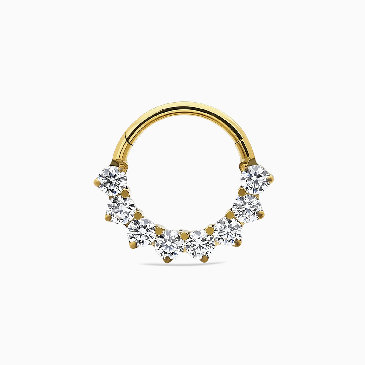 18Kt Gold PVD Titanium Round Gem Cluster Front Facing Hinged Segment Clicker