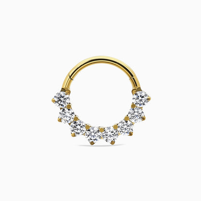 18Kt Gold PVD Titanium Round Gem Cluster Front Facing Hinged Segment Clicker