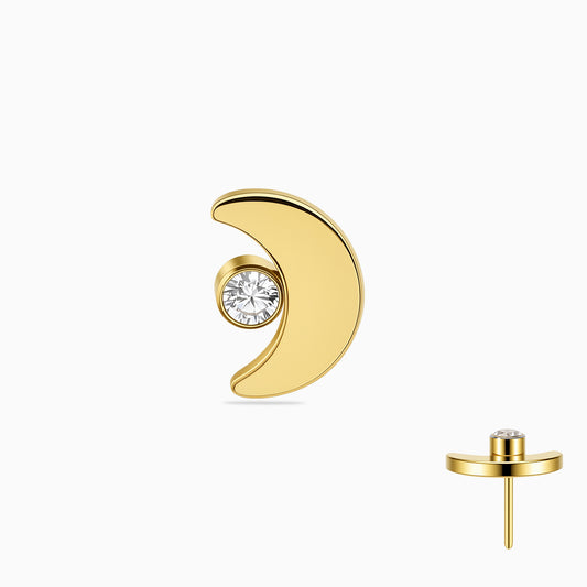 18Kt Gold PVD Titanium Threadless Crescent Moon with Bezel-Set Gem Top