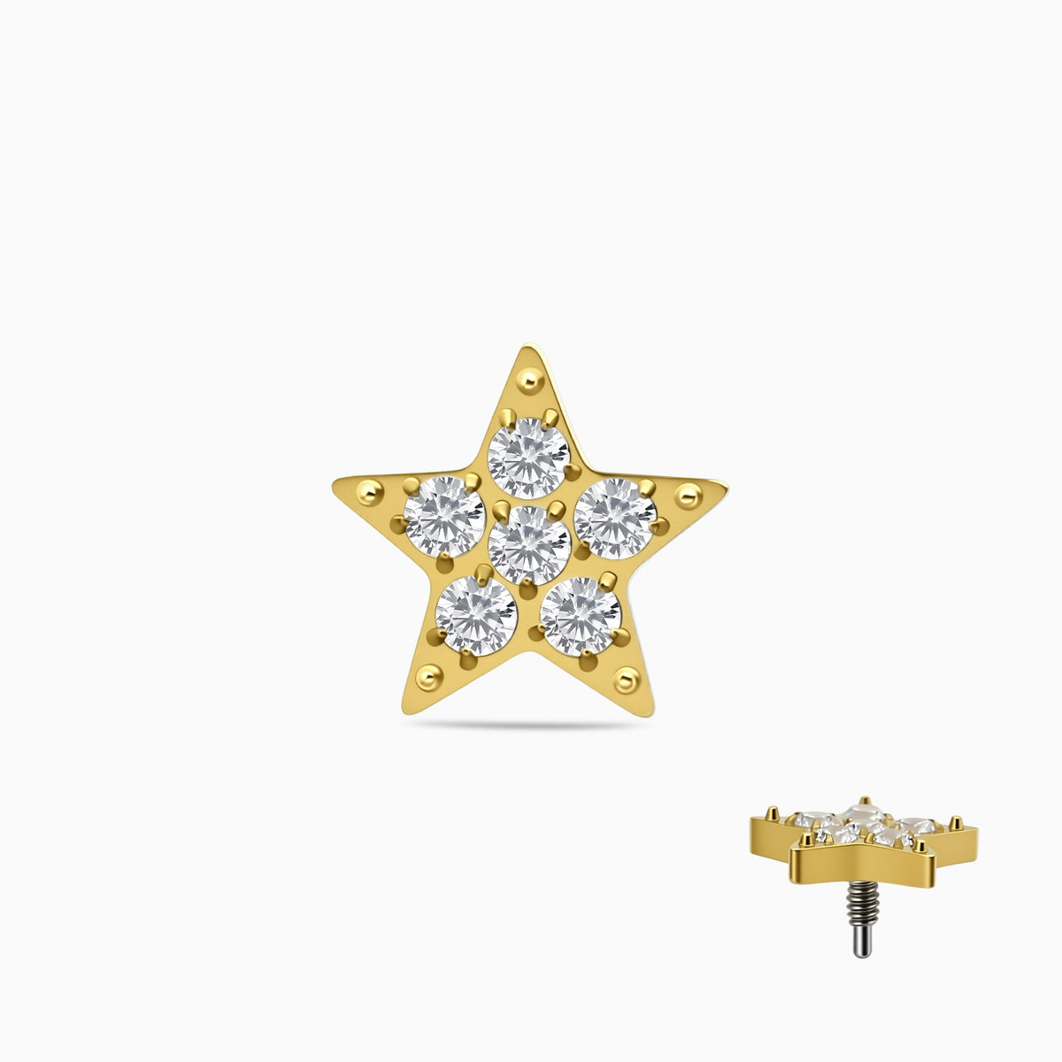 18K Gold PVD Titanium Internally Threaded CZ Star Top