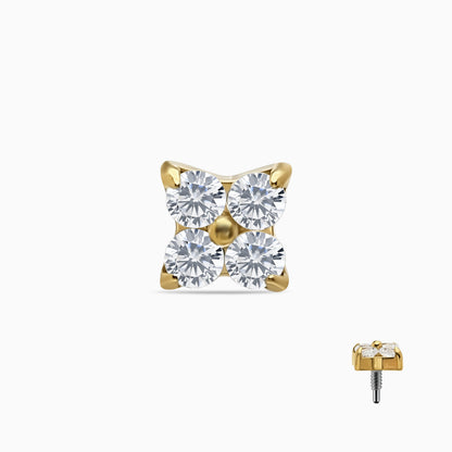 18K Gold PVD Internally Threaded 4-CZ Flower Top