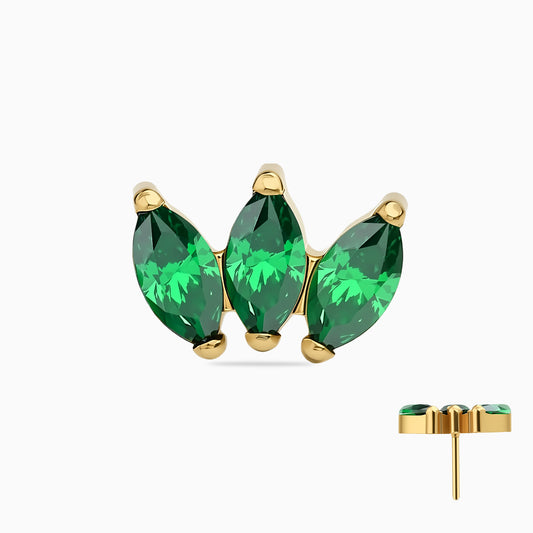 18Kt Gold PVD Titanium Threadless Triple Marquise Gem Curve Top