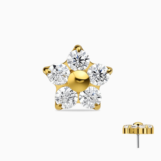 18Kt Gold PVD Titanium Threadless Five-Petal Flower Gem Top