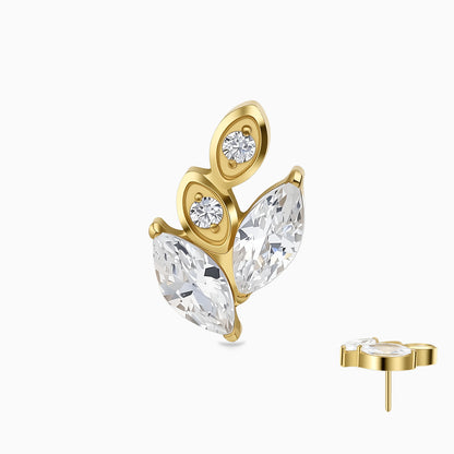 18Kt Gold PVD Titanium Threadless Marquise Leaf Cluster Top