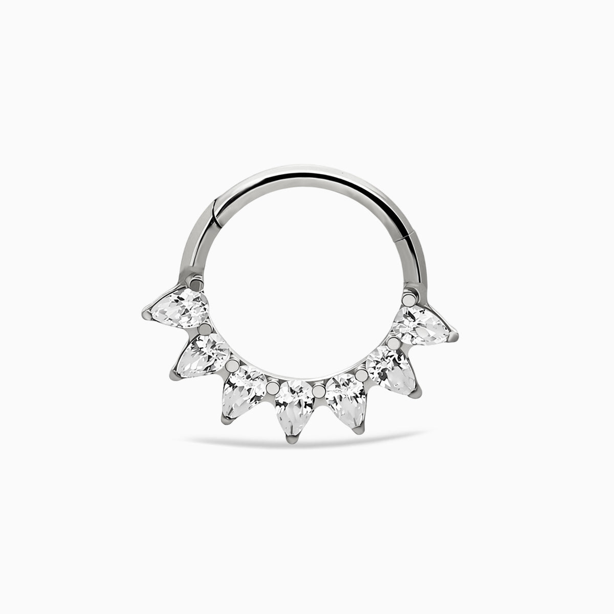 Titanium Pear Shape Gem Cluster Front Facing Hinged Segment Clicker
