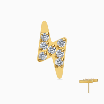 18Kt Gold PVD Titanium Threadless 7-Stone Lightning Bolt Top