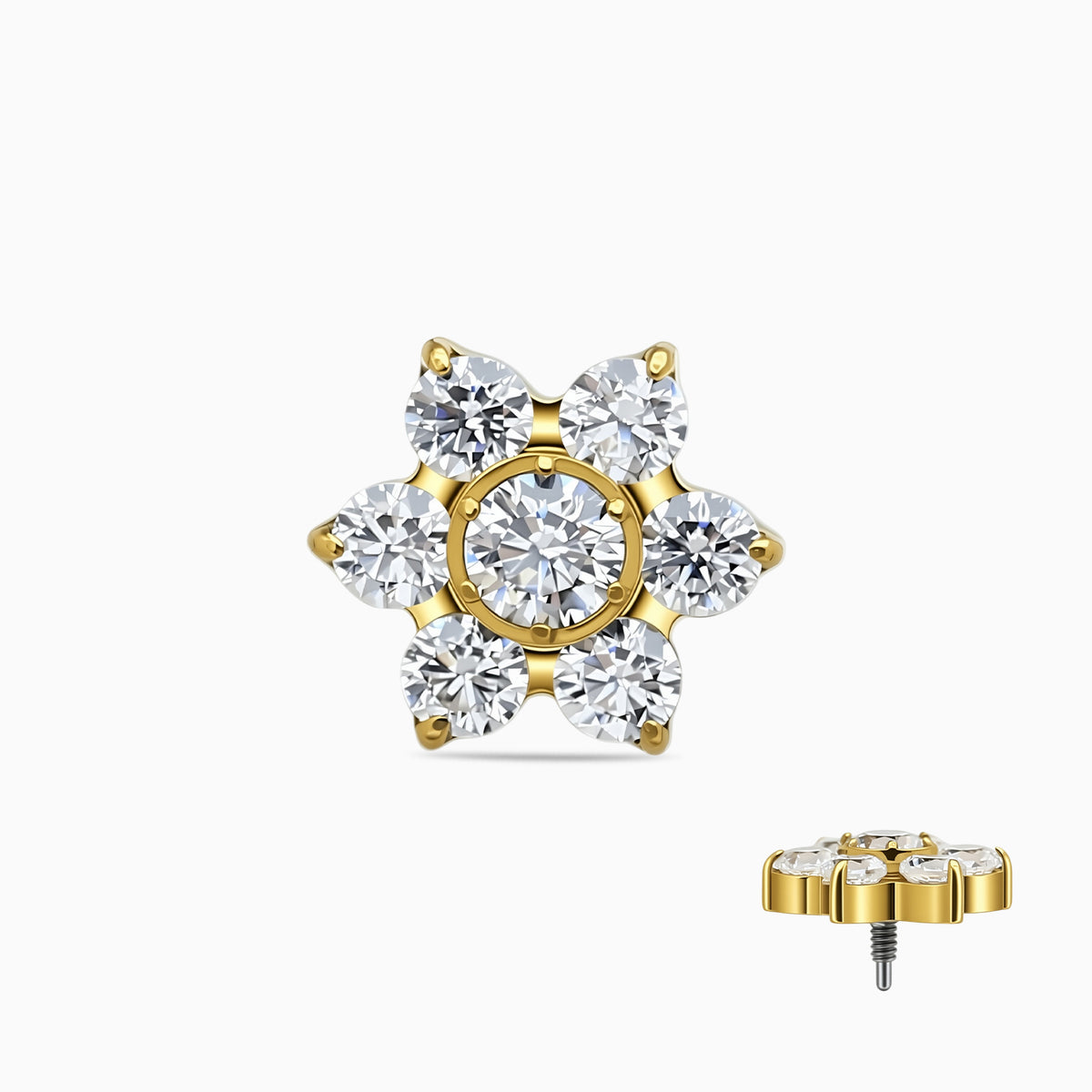 18K Gold PVD Titanium Internally Threaded CZ Six-Petal Flower Top