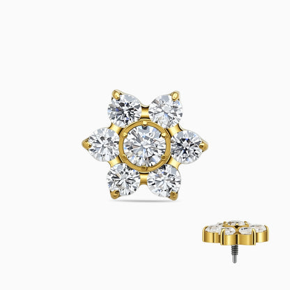 18K Gold PVD Titanium Internally Threaded CZ Six-Petal Flower Top