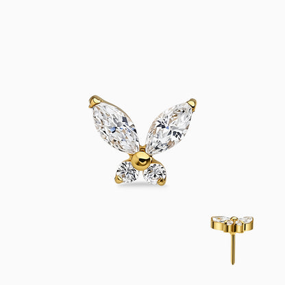18Kt Gold PVD Titanium Threadless Butterfly Gem Top