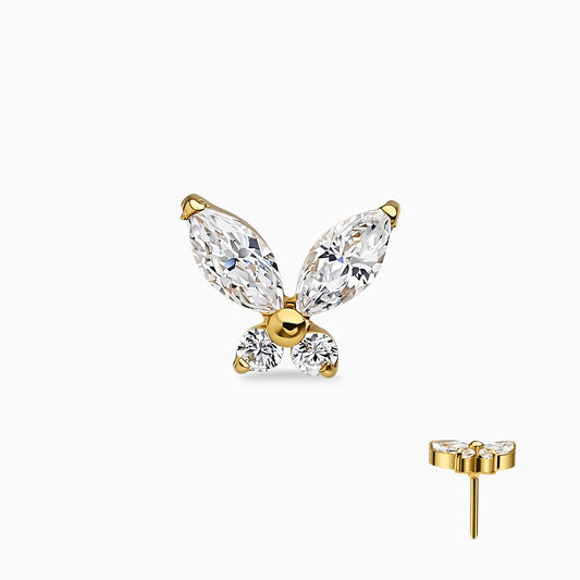 18Kt Gold PVD Titanium Threadless Butterfly Gem Top