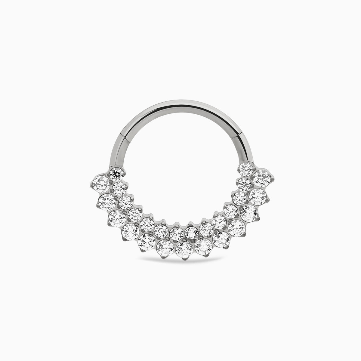 Titanium Double Row Round Gem Cluster Front Facing Hinged Clicker