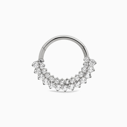 Titanium Double Row Round Gem Cluster Front Facing Hinged Clicker